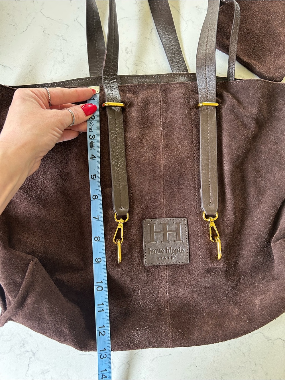 Haute Hippie Suede Leather Tote Shoulder Bag & Wallet in Dark Chocolate Brown - Picture 11 of 16